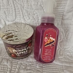 Bath & Body Works Pumpkin Applr Candle And Raspberry Jam Foaming Hand Soap